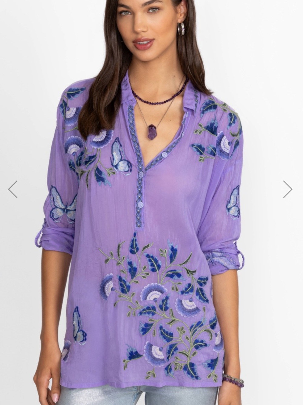 Johnny Was slim Audrey tunic embroidered top size PS petite small